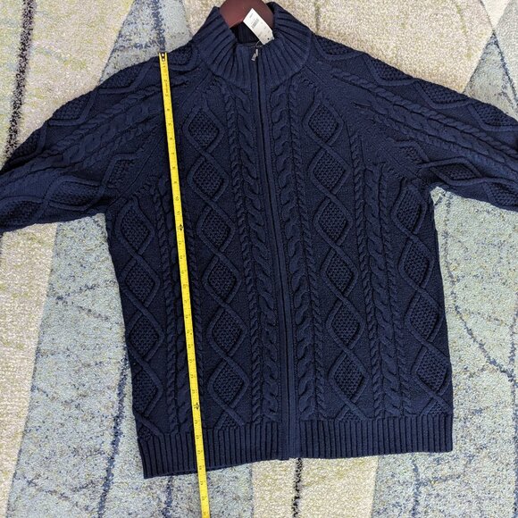 NWT Brooks Brothers Men's Merino Wool Blend Zip Up Cable Knit Sweater Navy XL - Picture 10 of 11